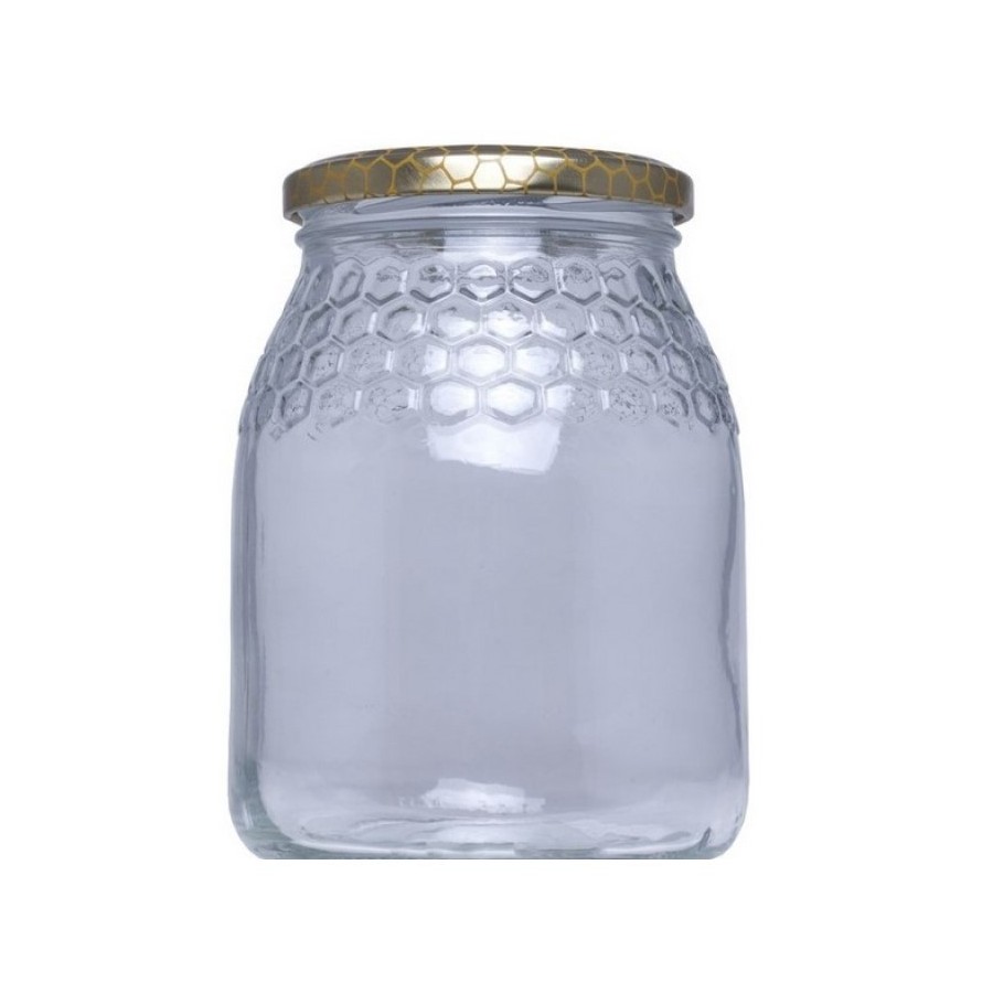 Honey glass jar 1kg comb-lines